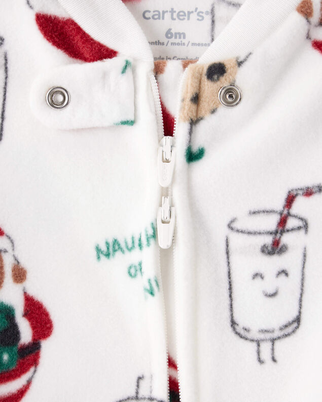 Product image 2 of Baby Santa Print Loose Fit Fleece Long-Sleeve Sleep & Play Pajamas - White
