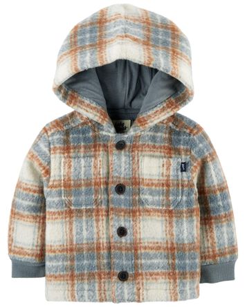 Baby Plaid Hooded Button-Front Jacket