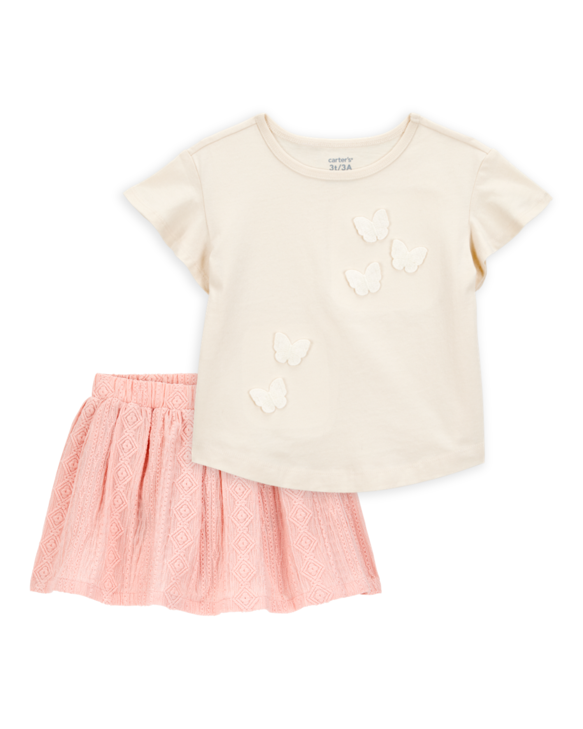 Baby 2-Piece Butterfly Short-Sleeve Top & Crochet Skort Set - Pink/Ivory