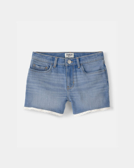 Girls Eyelet Trim Denim Shorts - Medium Wash