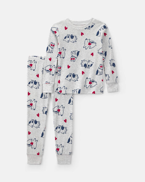 toddler puppy love valentine's day snug fit 2-piece pajama set - cream