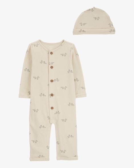Product image 1 of Baby 2-Piece Button Jumpsuit & Cap Set