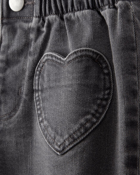 Toddler Girl Heart Pocket Barrel Jeans - Black