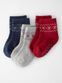 Multi - Baby 3-Pack No-Slip Holiday Socks Made with Organic Cotton, Selected