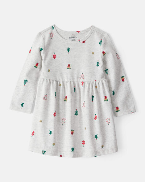 baby girl christmas tree print long-sleeve dress