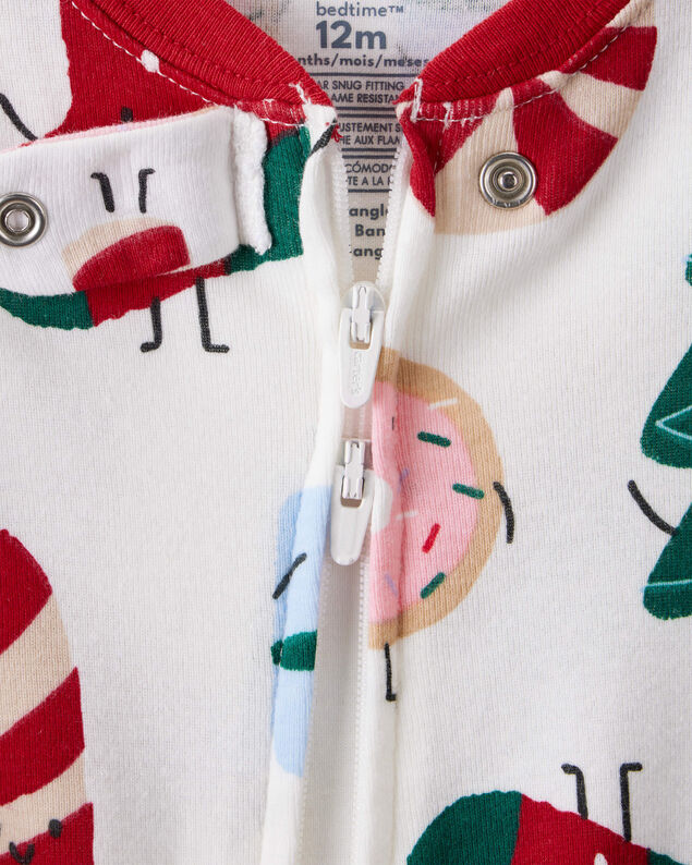 Product image 2 of Toddler Christmas Print 100% Cotton Long-Sleeve 2-Way Zip 1-Piece Pajamas - White