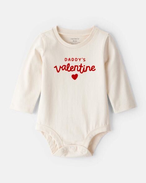 baby girl daddy's valentine long-sleeve graphic bodysuit - cream