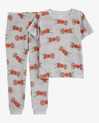 Product image 1 of Kid Race Car Print Loose Fit Waffle Knit 2-Piece Pajamas - Grey