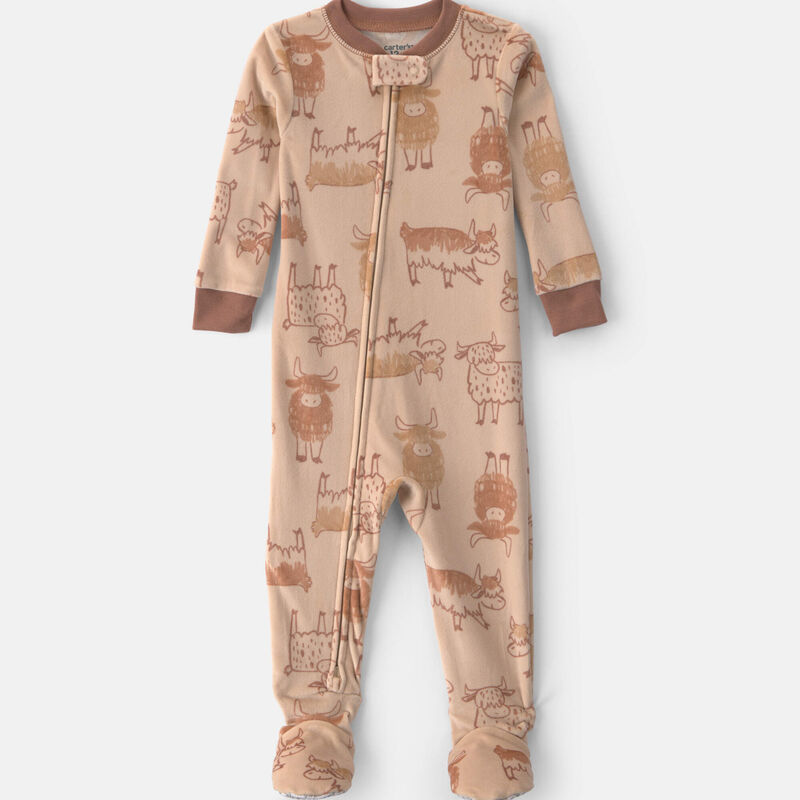Toddler Boy 1-Piece Cow DreamPlush Snug Fit Footed Pajama - Beige