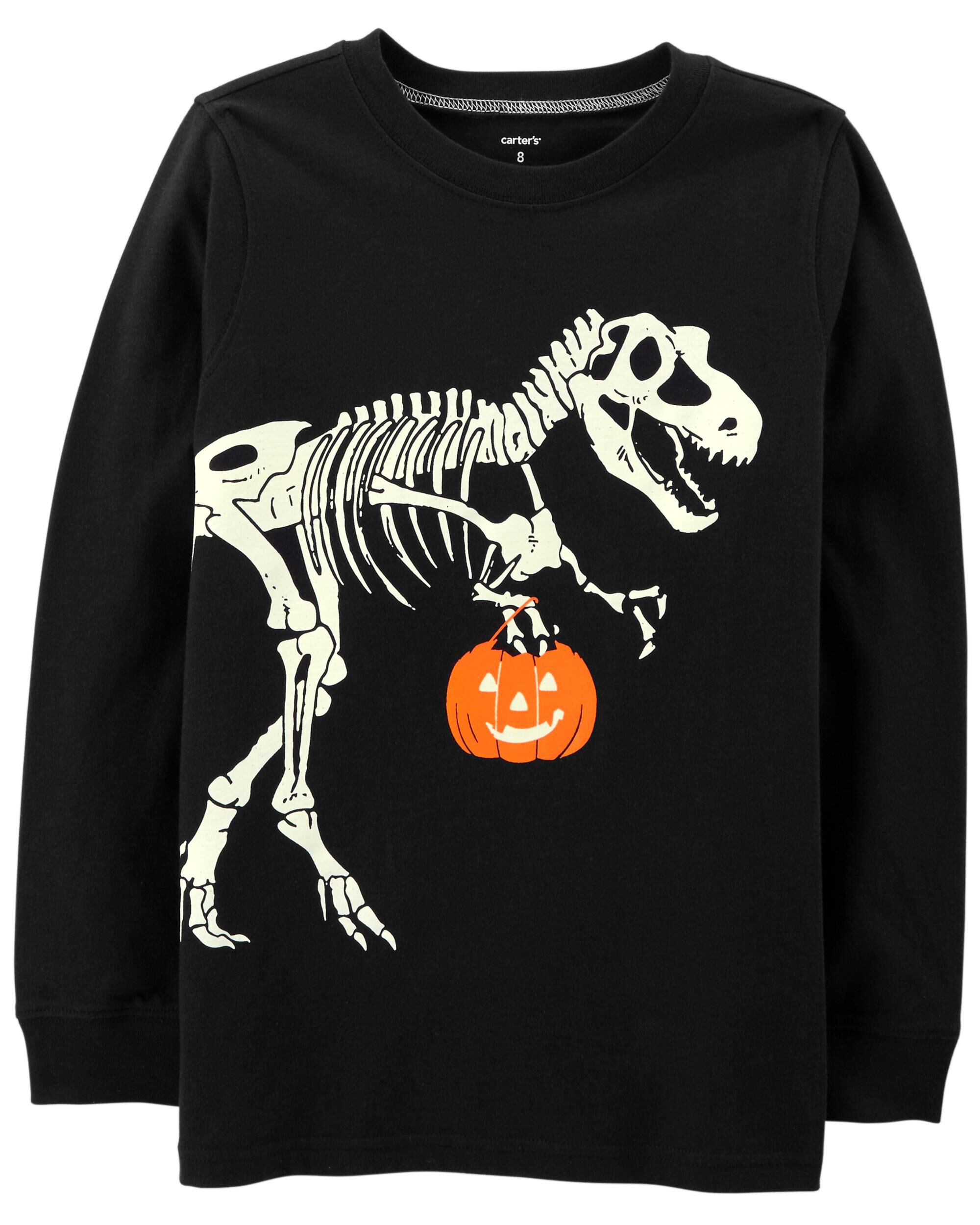 glow in the dark dinosaur halloween tee
