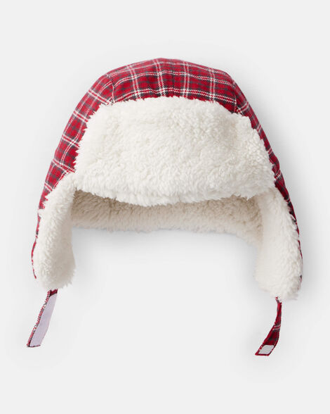 baby boy plaid winter trapper hat - red/white
