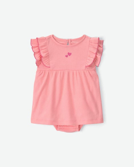 baby girl heart bodysuit dress - pink