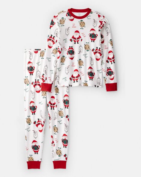 adult beige santa milk & cookies 100% cotton long-sleeve snug fit 2-piece pajamas - white