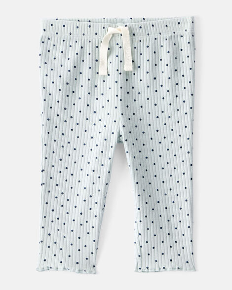 baby girl polka dot print cotton pull-on pants - blue