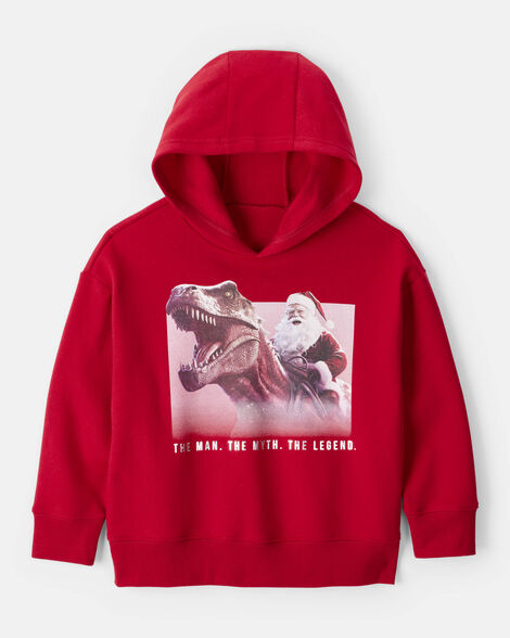 boys christmas santa long-sleeve fleece hoodie - red