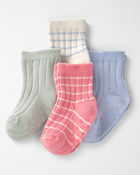 Baby Girl 4-Pack Slip Resistant Socks Made with Organic Cotton