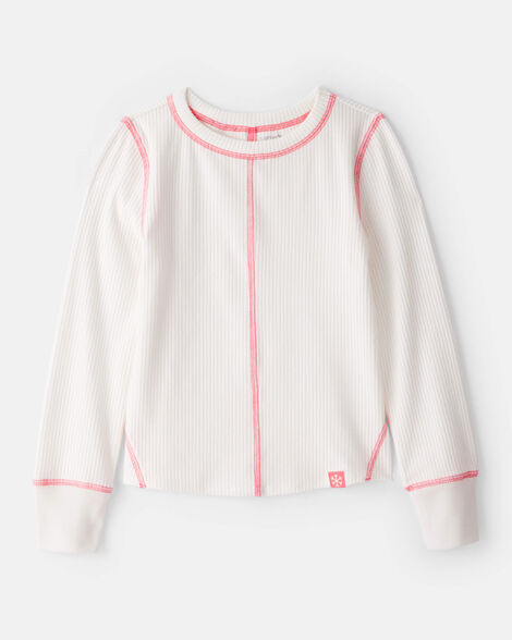 girls active rib long-sleeve top - cream