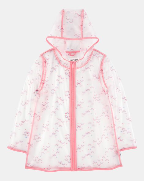 girls rainbow translucent rain jacket - pink