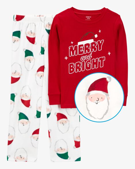 Kid 2-Piece Santa Fleece Cotton Pajamas