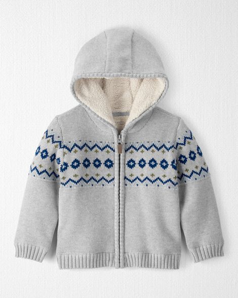 Toddler Boy Recycled Fair Isle Sherpa Sweater Knit Jacket