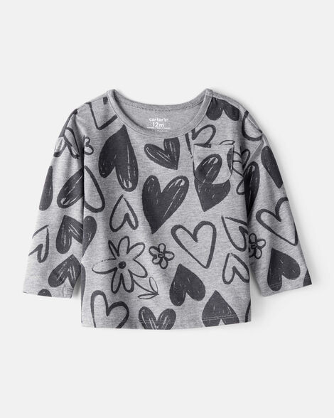 baby girl heart print long-sleeve top - grey