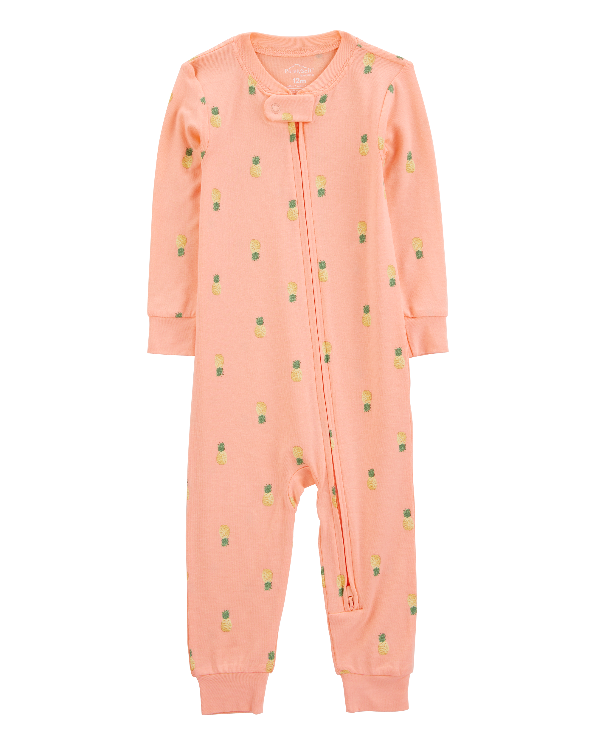 Baby Pineapple Print PurelySoft Footless 1-Piece Pajamas - Coral