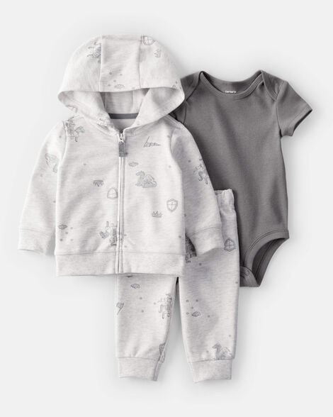 baby 3-piece fairytale print little jacket set - ivory/grey