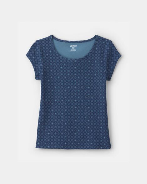 Girls Floral Ribbed Tee - Navy