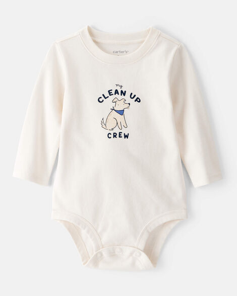 baby cotton long-sleeve graphic bodysuit - ivory