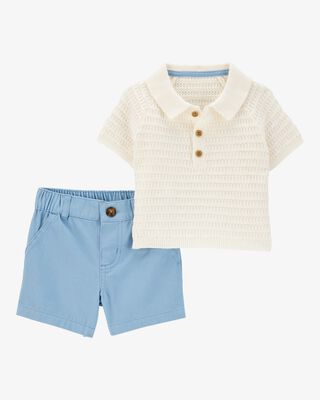Product image 1 of Baby 2-Piece Polo Outfit Set - Blue/Ivory