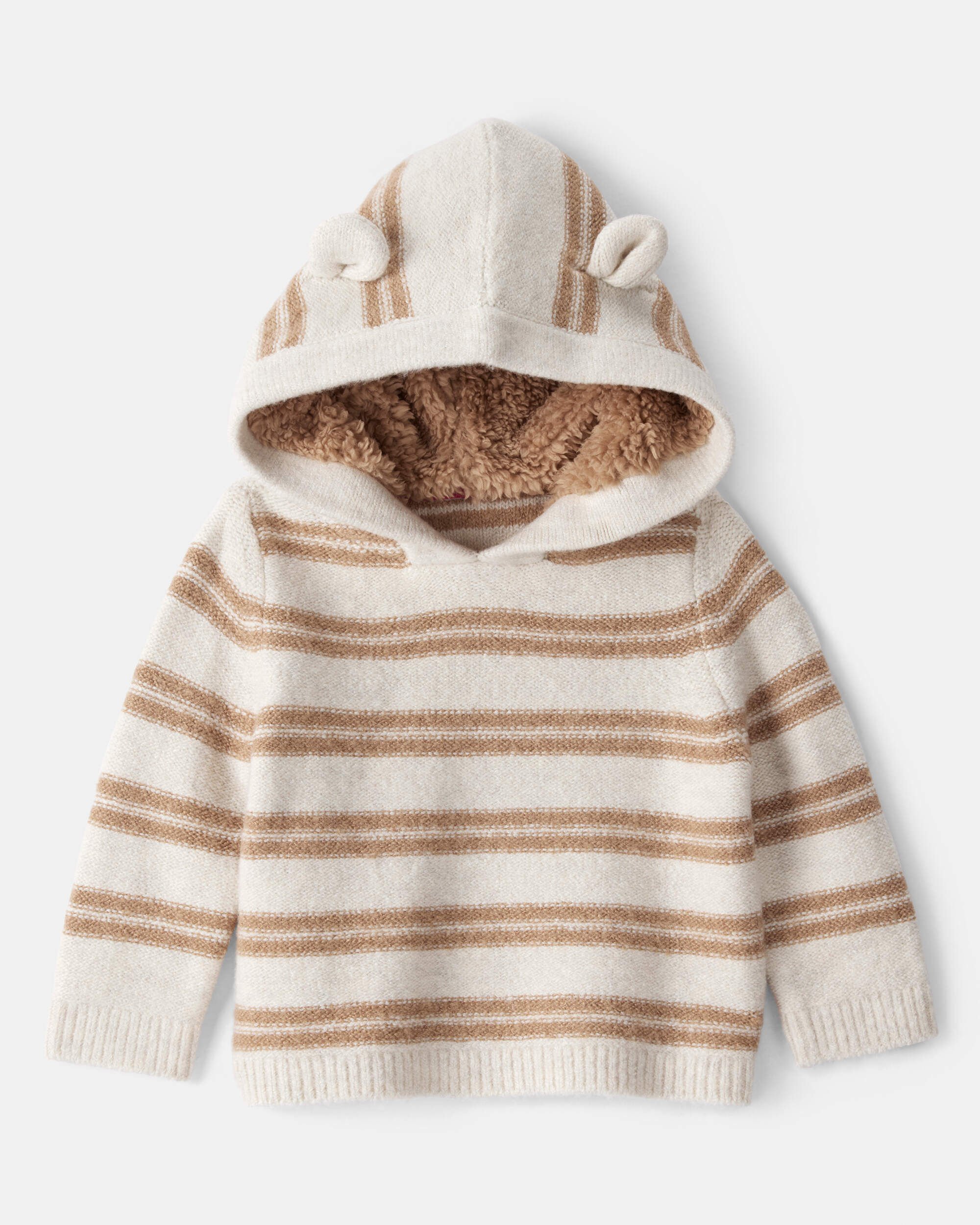 Baby Bear Striped Sherpa-Lined Hooded Sweater