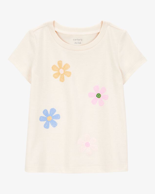 Product image 1 of Toddler Girl Flower Short-Sleeve Graphic Tee - Cream
