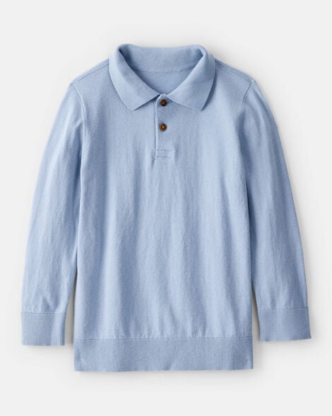 Boys Long-Sleeve Polo Sweater - Blue