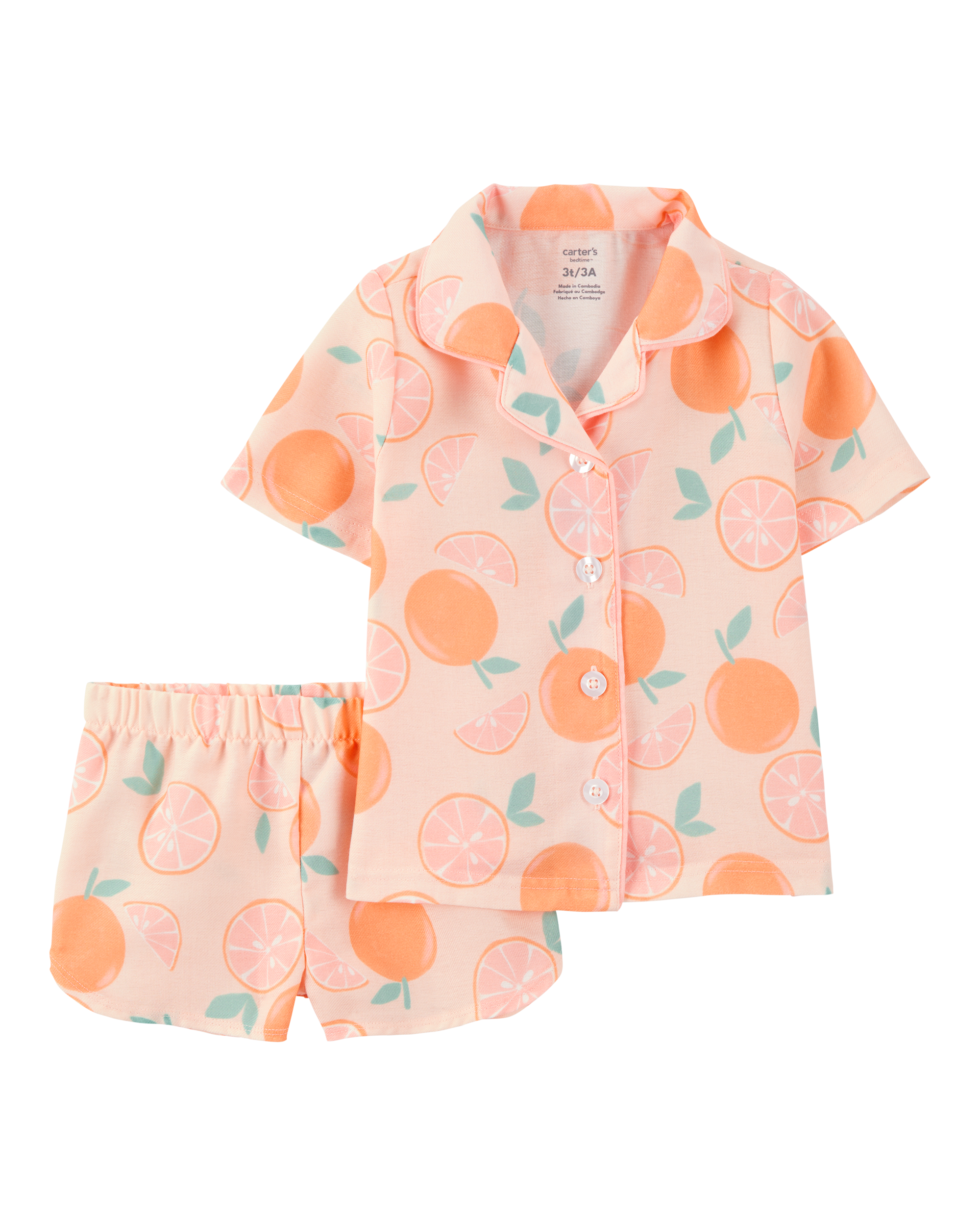 Toddler Girl Orange Print 2-Piece Pajamas - Pink