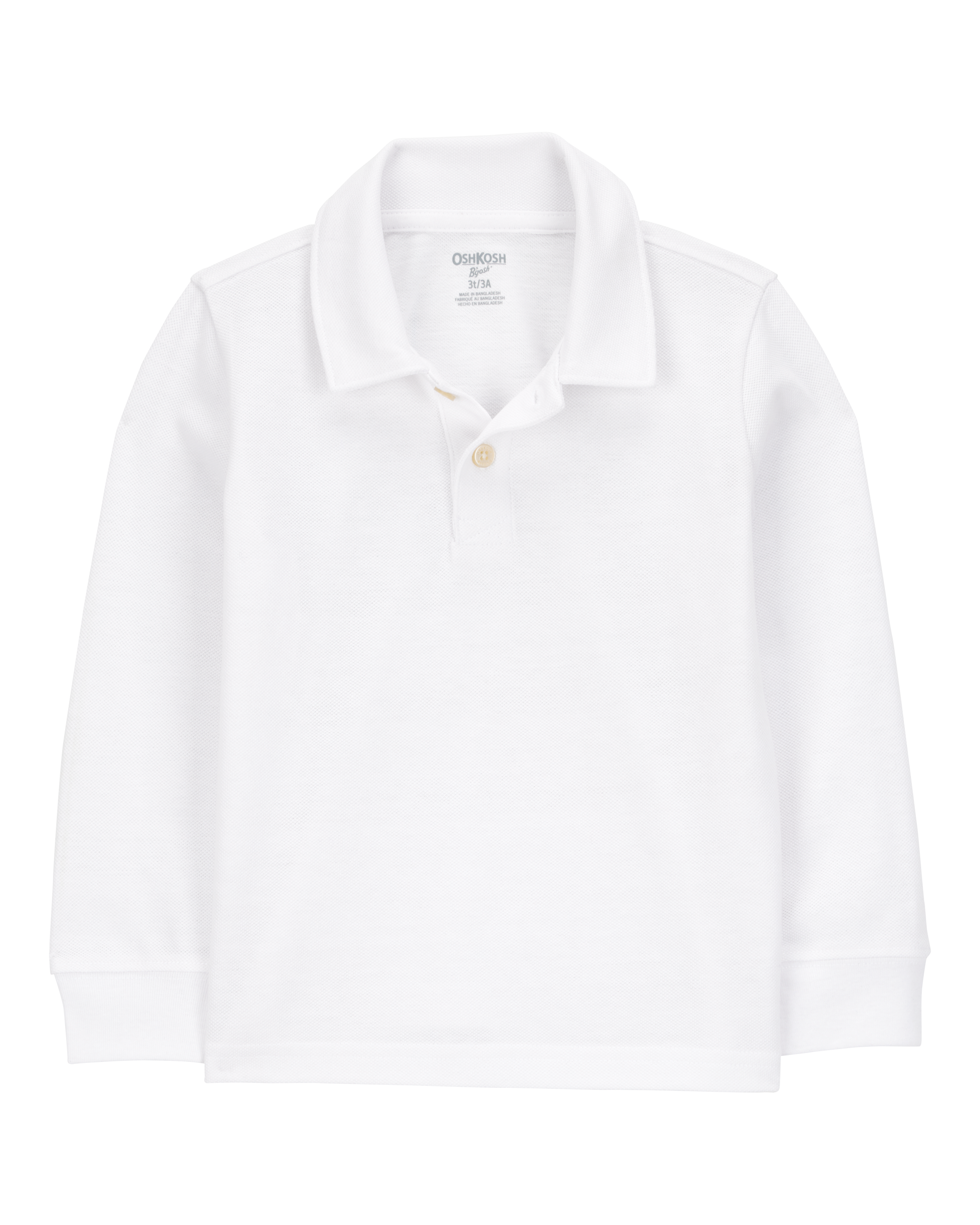 Toddler Pique Long-Sleeve Uniform Polo Shirt - White