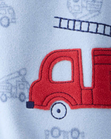 Product image 4 of Toddler Boy Firetruck Print Loose Fit Long-Sleeve 2-Way Zip 1-Piece Pajamas - Blue