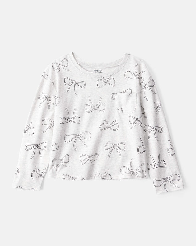 Product image 1 of Girls Bow Print Long-Sleeve Top - Grey