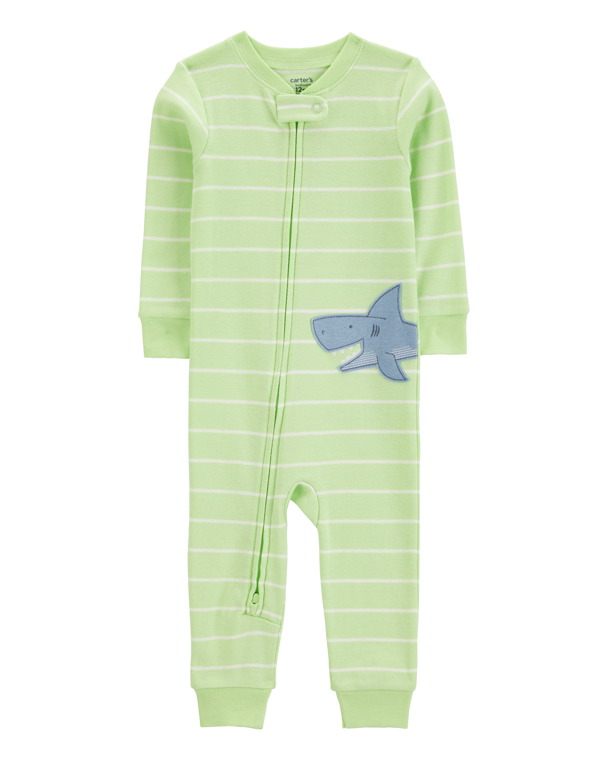 Baby Boy Shark Striped Snug Fit Cotton Footless 1-Piece Pajamas - Green