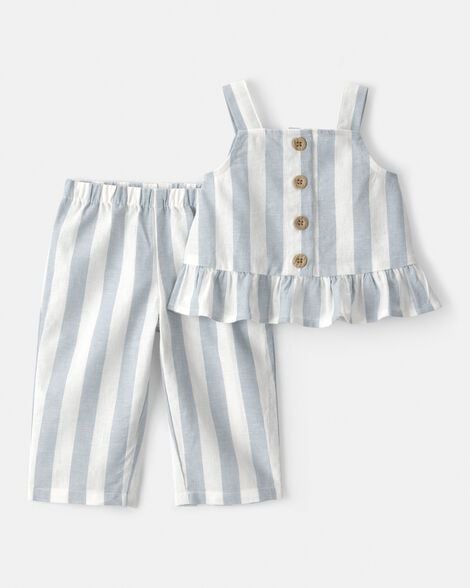 baby girl 2-piece sleeveless tee & pant set - blue/white
