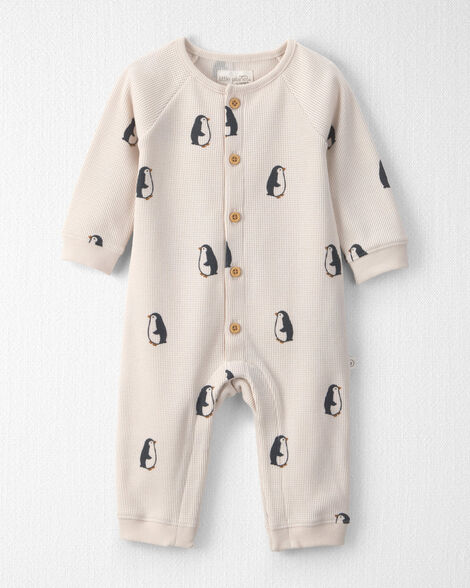 Baby Organic Cotton Waffle Knit Jumpsuit in Penguins