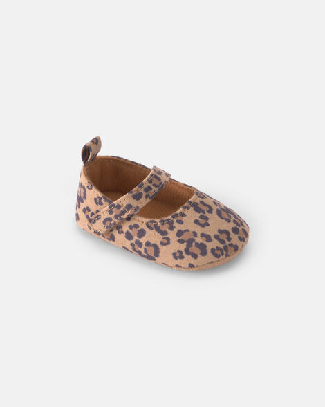 baby girl cheetah mary jane flats - brown