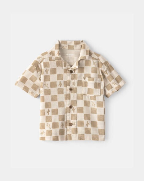 Baby Boy Cactus Checkered Short-Sleeve Button-Down Shirt - Beige