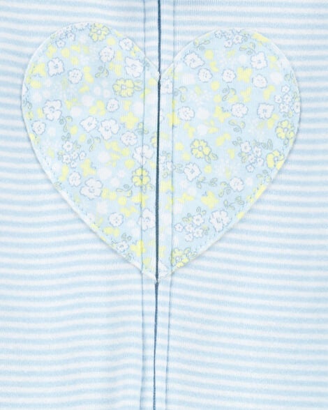  Product image 2 of Baby Heart Striped Snug Fit Cotton Footie 1-Piece Pajamas - Blue