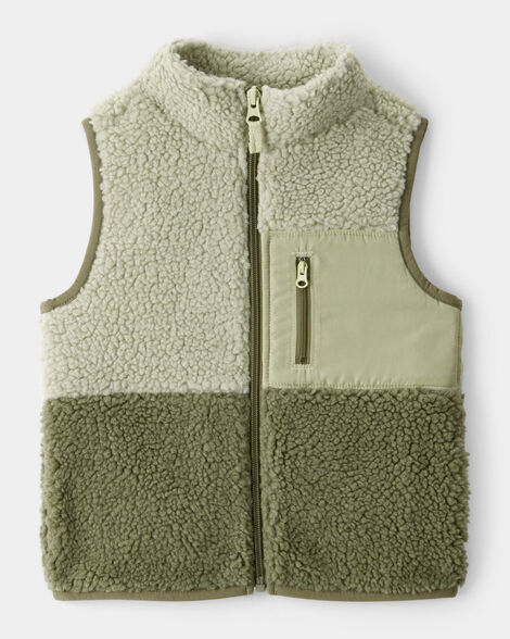 toddler boy sherpa sleeveless vest - green