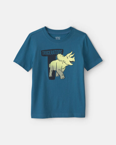 toddler boy triceratops dinosaur graphic tee - blue