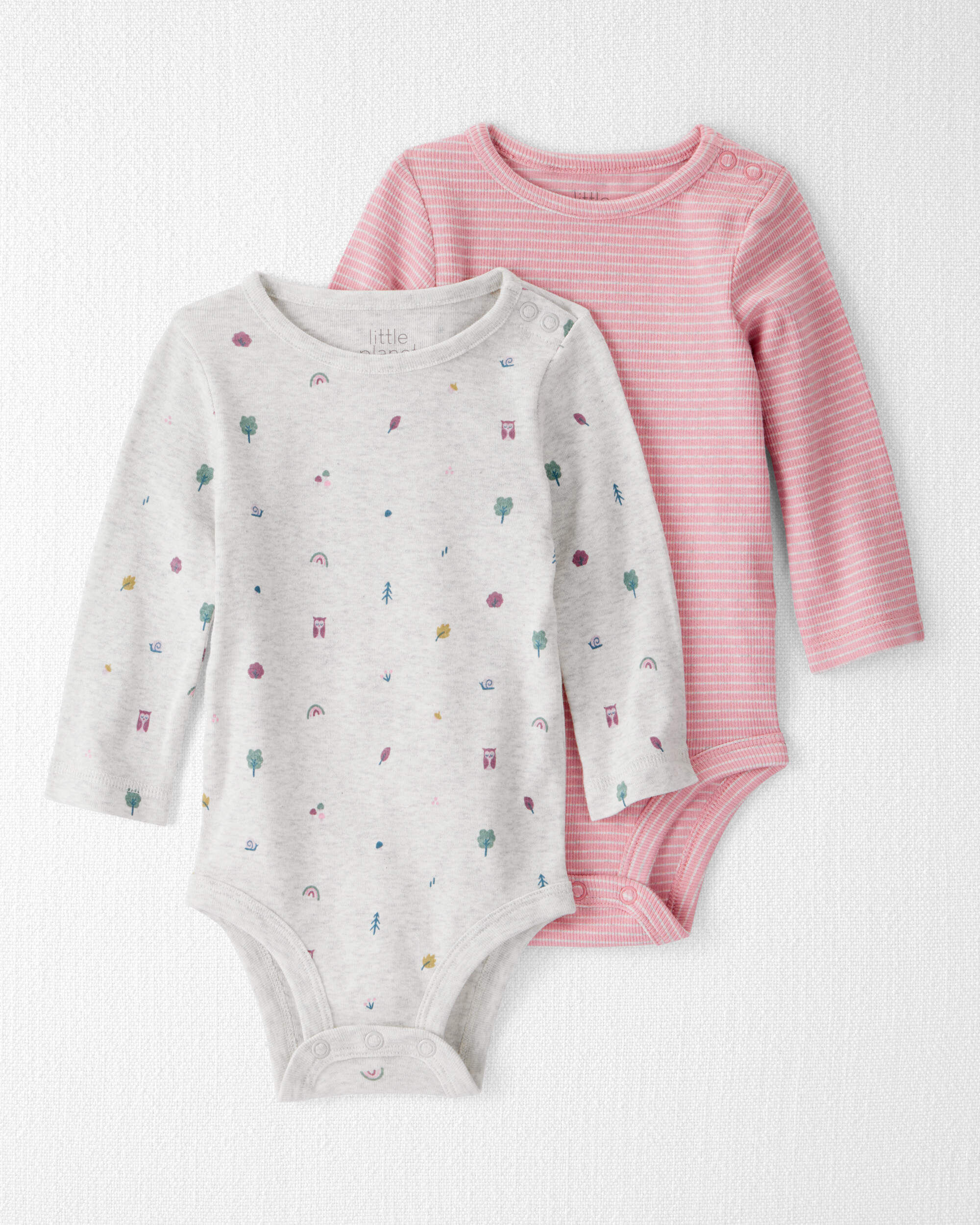Little Planet Baby Girls Girl 2-Pack Organic Cotton Bodysuits Baby Size 9M Nature Pink Stripes 14$