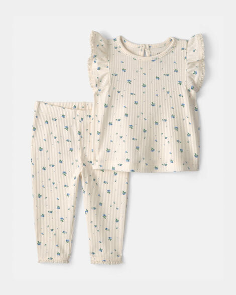 baby girl 2-piece blueberry short-sleeve top & pant set - ivory