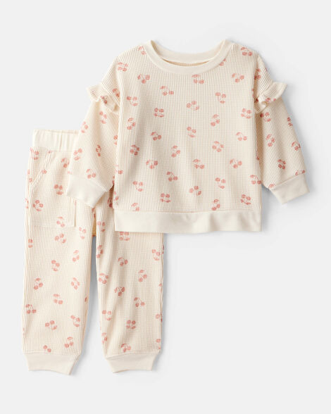 baby girl 2-piece cherry fruit print long-sleeve tee & pant set - ivory