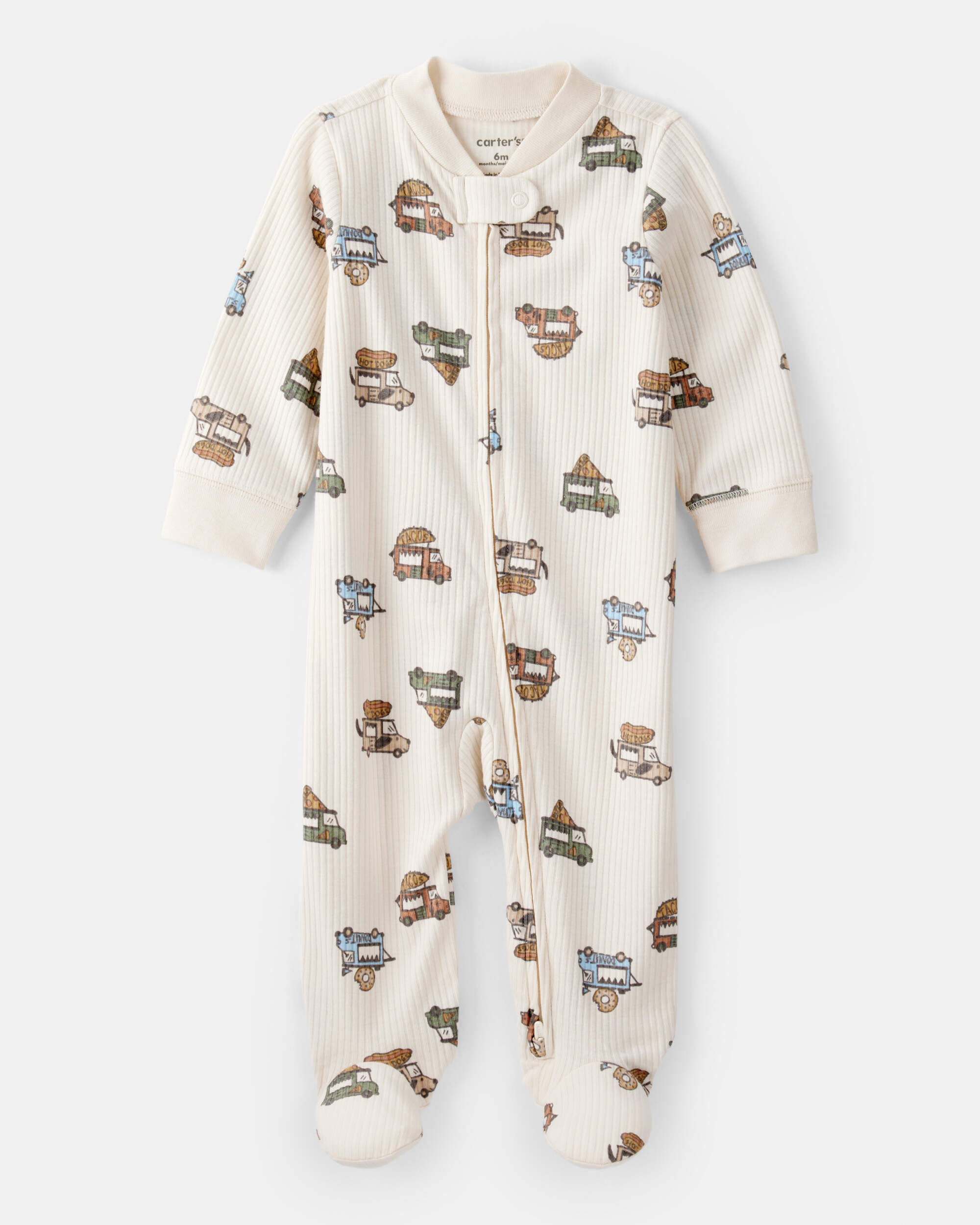 Baby Boy Construction 2-Way Zip Ribbed Sleep & Play Pajamas