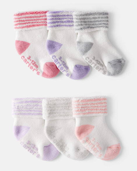 baby girl 6-pack striped ankle socks - white